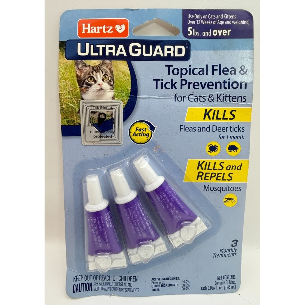 Hartz UltraGuard Topical Flea & Tick Prevention Cats 5 lbs+ 3 Month Supply - Picture 2 of 3